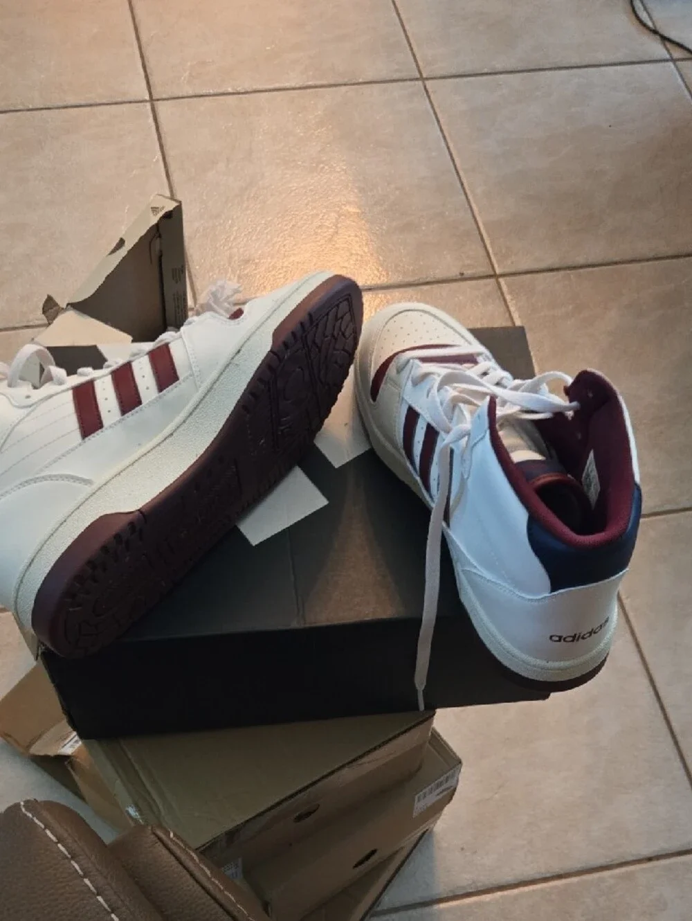 Adidas Break Start Mid Basketball Sneakers - White/Maroon - Men's Size 10